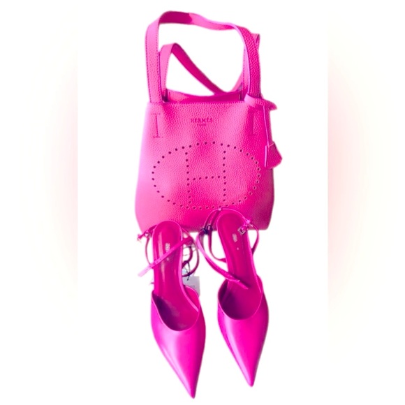 NWT Zara designed pink shoes with ankle strap with matching handbag . - Picture 5 of 13